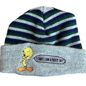 Tweety Bird vintage sock hat beanie kids youth size stripe 90s girls